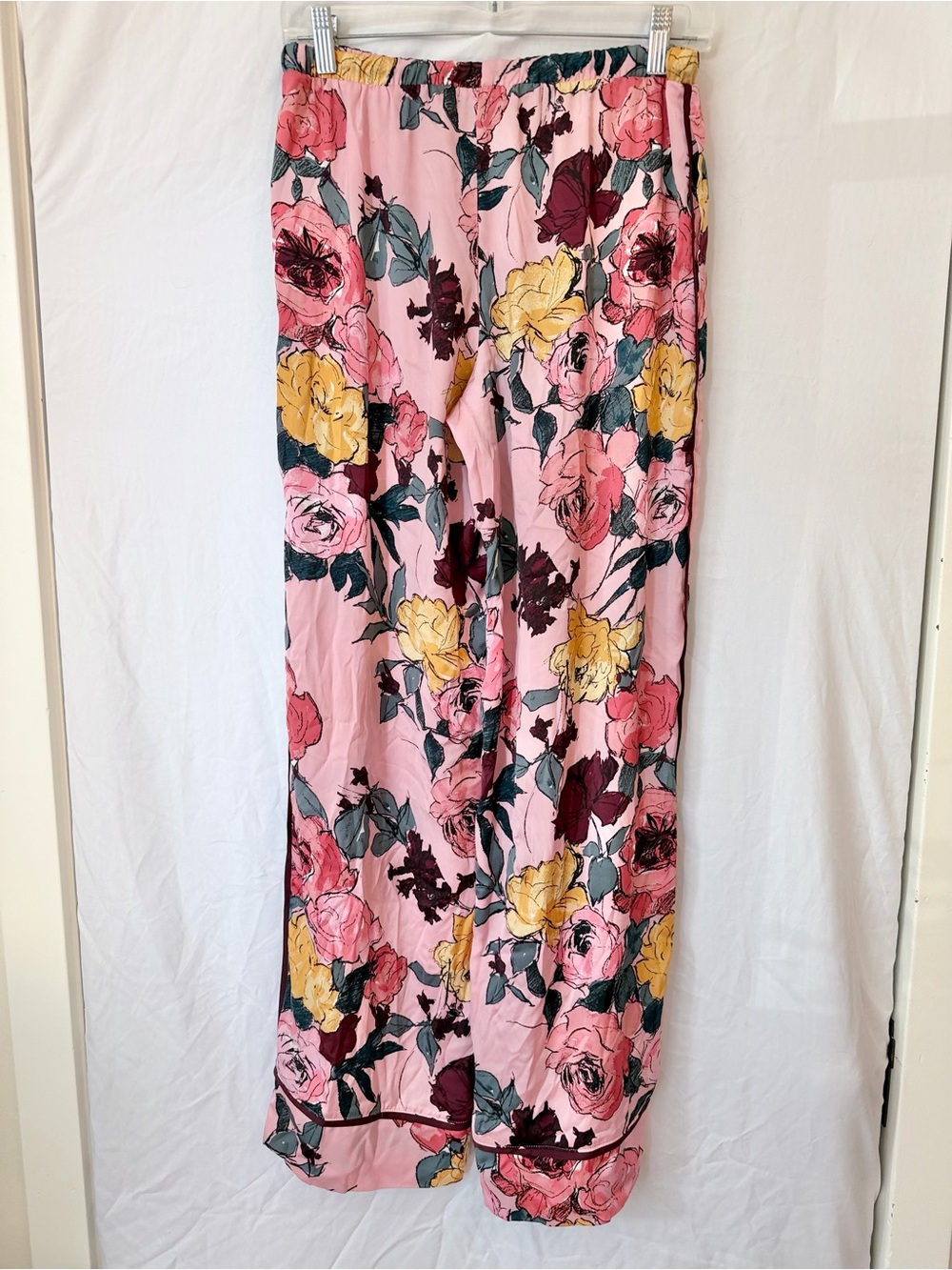 Room Service Floral Wide Leg Lounge Pants Pink Silky Pajama Pants - Picture 4 of 6